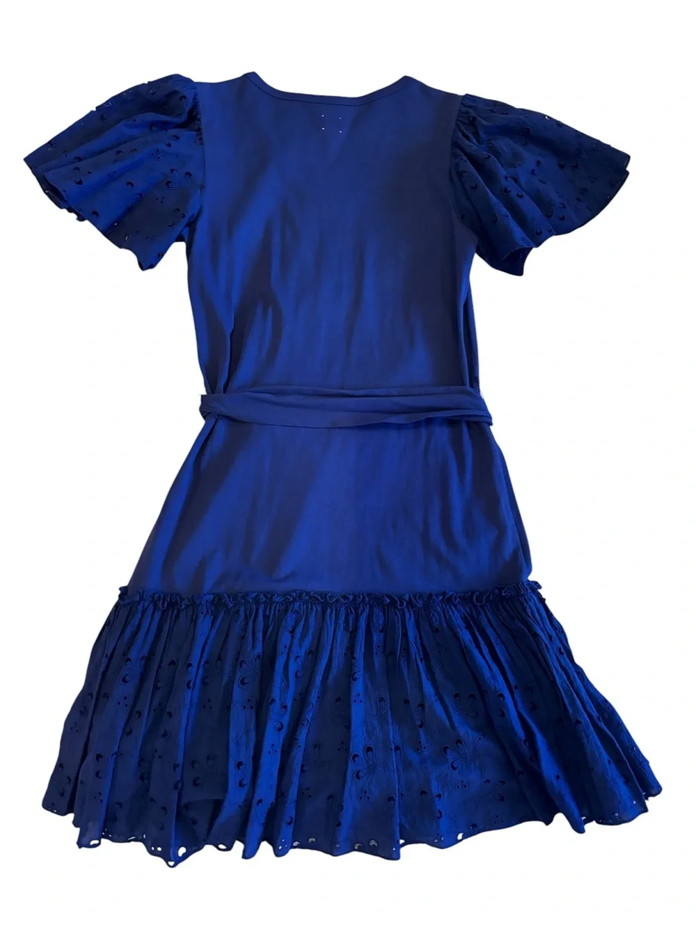 Rebecca Taylor Navy Eyelet Puff-Sleeve Dress with Tie Waist